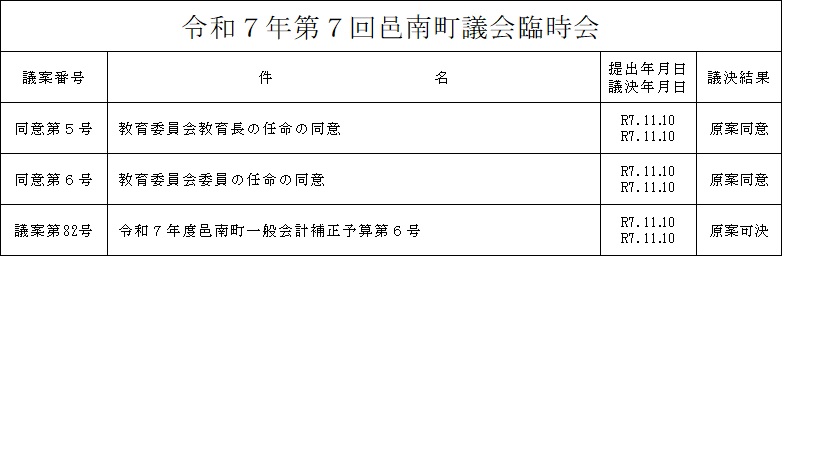 令和7年第7回邑南町議会臨時会の画像