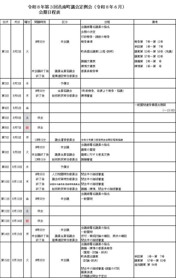 会期日程