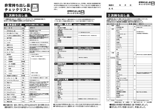 非常持ち出しチェックリストの内容