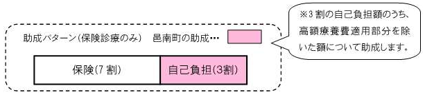 保険７割、自己負担３割のうち高額療養費適用部分を除いた額を助成