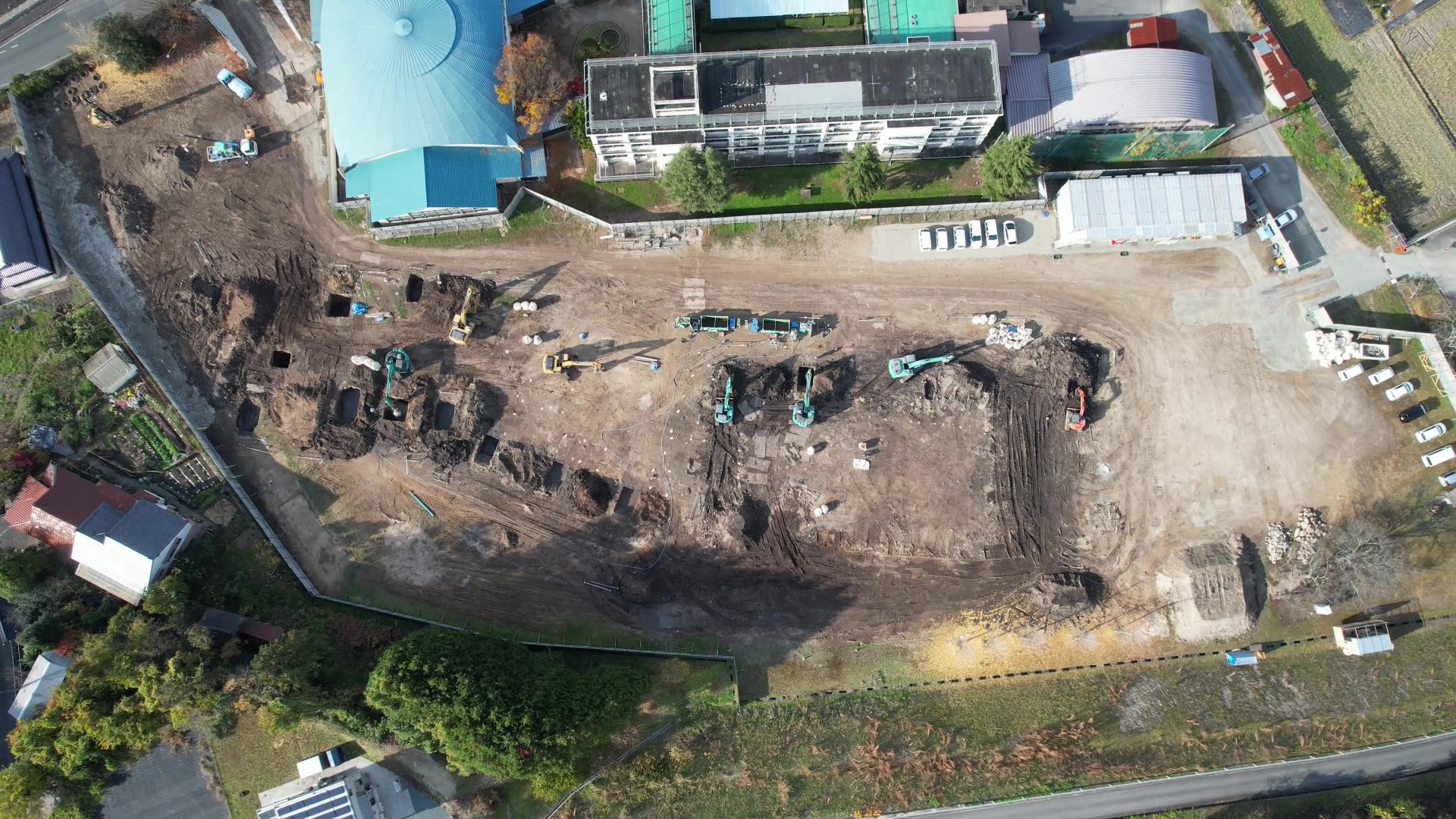 石見中学校建設工事地盤改良上空写真